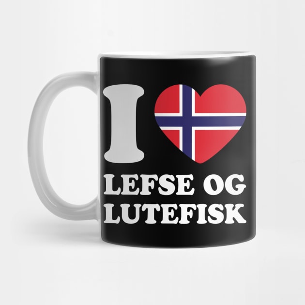 I love Lefse and Lutefisk Norwegian Flag Heart by Huhnerdieb Apparel